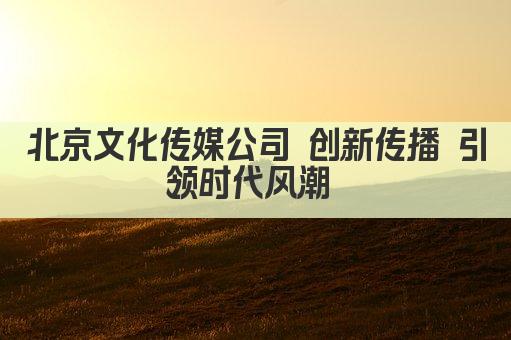 北京文化传媒公司 创新传播 引领时代风潮 