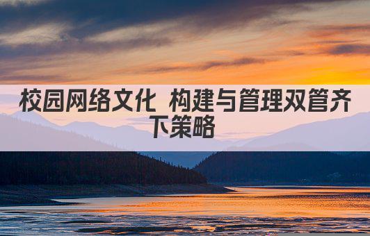 校园网络文化 构建与管理双管齐下策略 