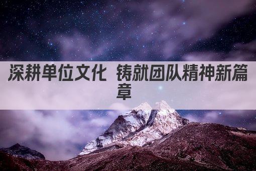 深耕单位文化 铸就团队精神新篇章 
